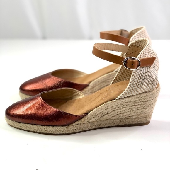 Maypol Anthropologie wedge espadrilles metallic red leather toe woven heel 39 - Picture 4 of 12